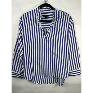J. Crew Womens‎ Band Collar Tunic Popover Shirt Sz 12 Blue White Striped Resort